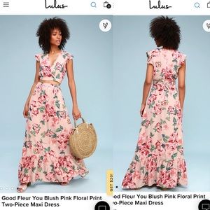 Lulu’s  Good Fleur You Blush Pink Floral Print Two-Piece Maxi Dress